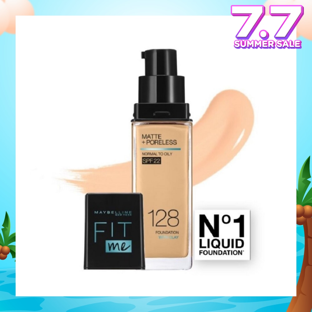 MAYBELLINE Fit Me Matte Poreless Liquid Foundation 128 Warm Nude SPF 22 Pump 30ml