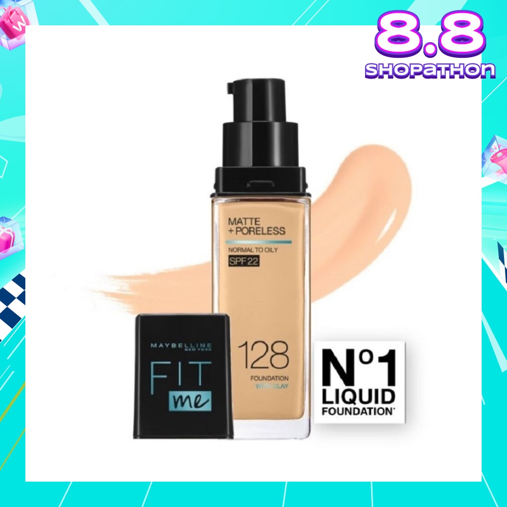MAYBELLINE Fit Me Matte Poreless Liquid Foundation 128 Warm Nude SPF 22 Pump 30ml