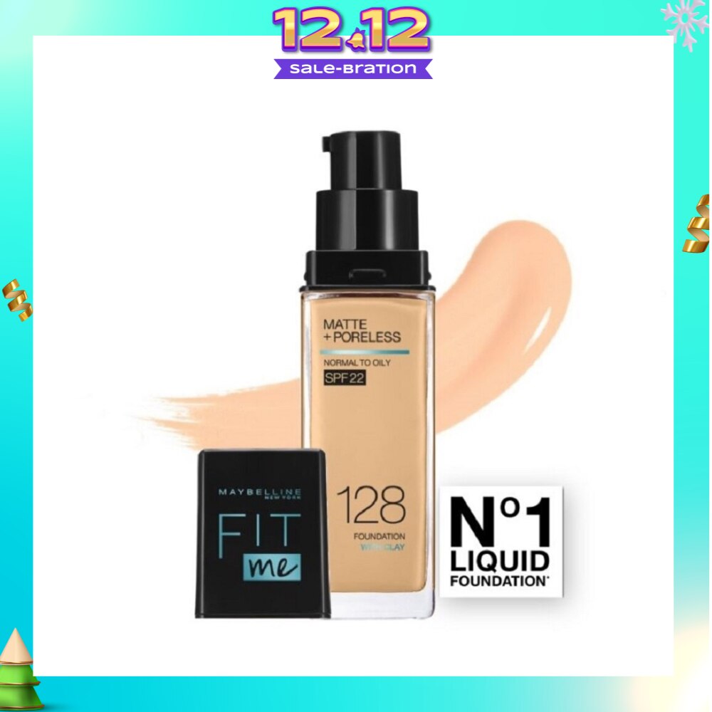MAYBELLINE Fit Me Matte Poreless Liquid Foundation 128 Warm Nude SPF 22 Pump 30ml