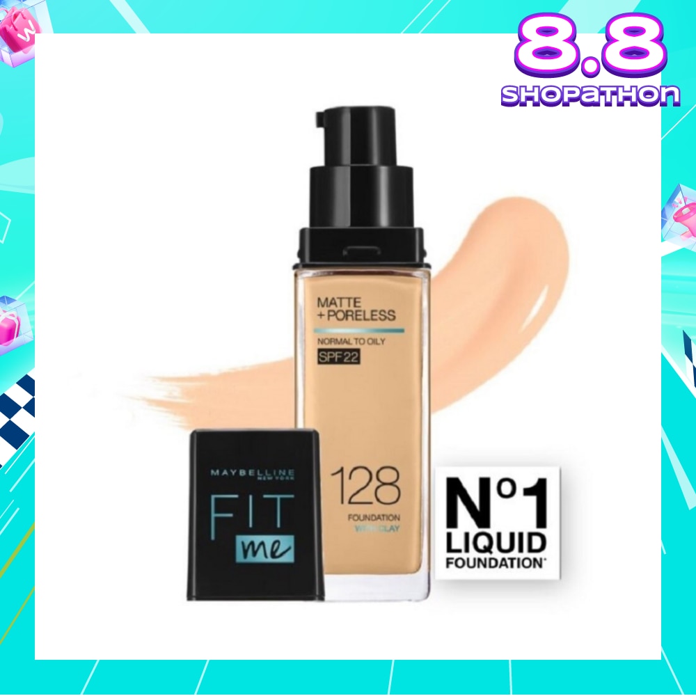 MAYBELLINE Fit Me Matte Poreless Liquid Foundation 128 Warm Nude SPF 22 Pump 30ml