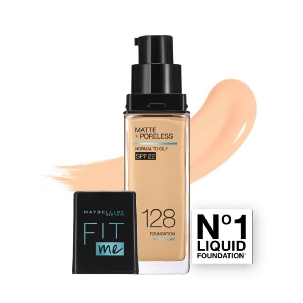 MAYBELLINE Fit Me Matte Poreless Liquid Foundation 128 Warm Nude SPF 22 Pump 30ml