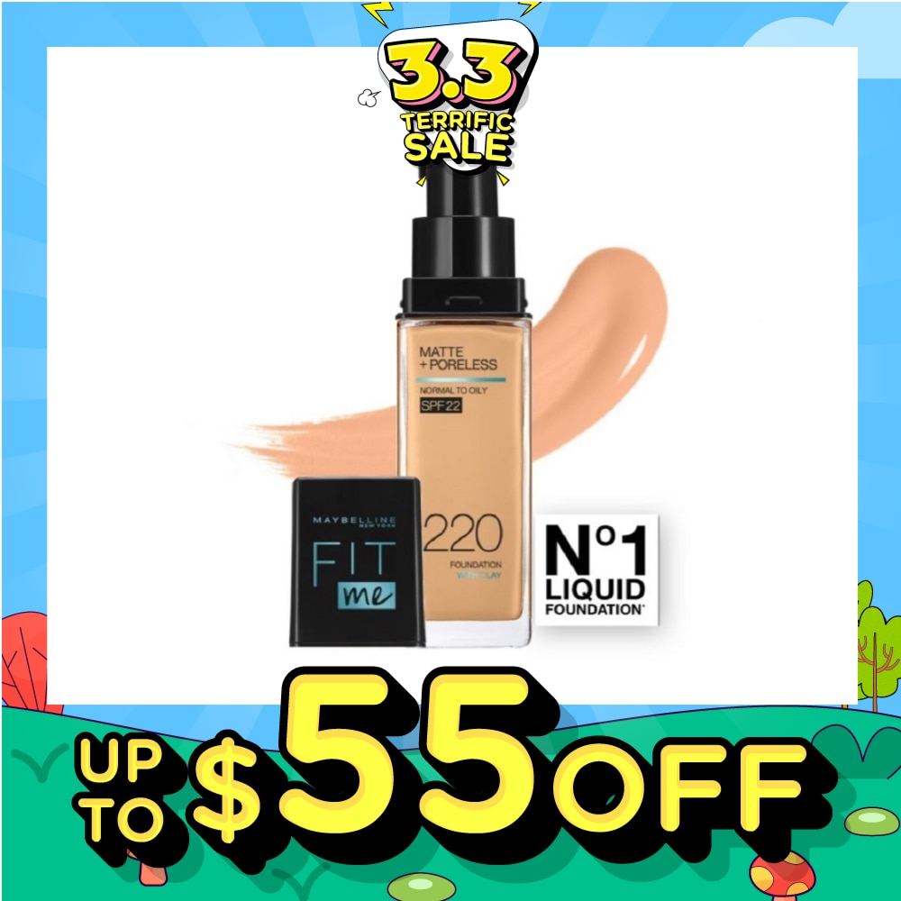 MAYBELLINE Fit Me Matte Poreless Liquid Foundation 220 Natural Beige SPF 22 Pump 30ml