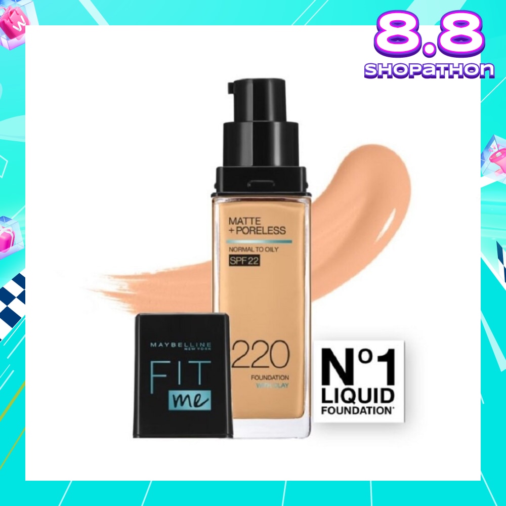 MAYBELLINE Fit Me Matte Poreless Liquid Foundation 220 Natural Beige SPF 22 Pump 30ml