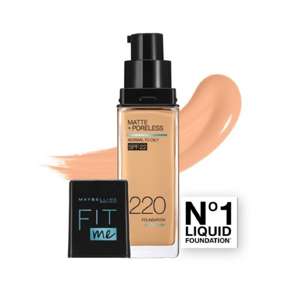 MAYBELLINE Fit Me Matte Poreless Liquid Foundation 220 Natural Beige SPF 22 Pump 30ml