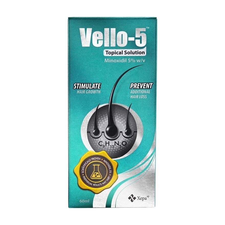 VELLO 5 Topical Solution (For Stimulating Hair Growth And Prevention of Additional Hair Loss in Men and Women) 60ml