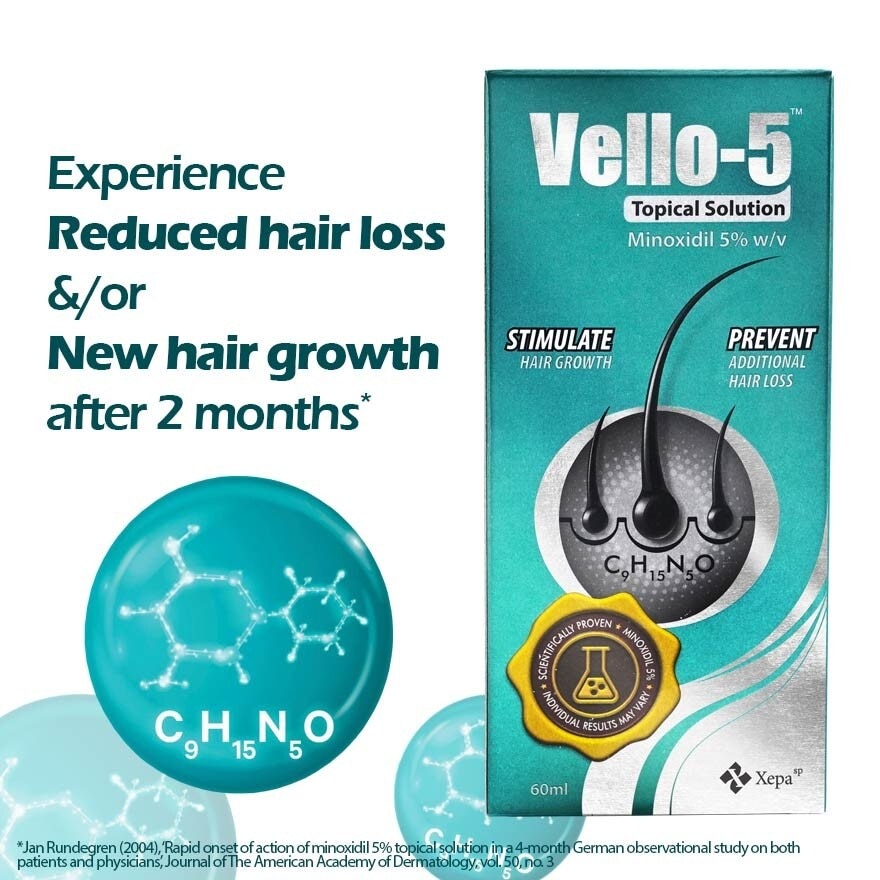 VELLO 5 Topical Solution (For Stimulating Hair Growth And Prevention of Additional Hair Loss in Men and Women) 60ml