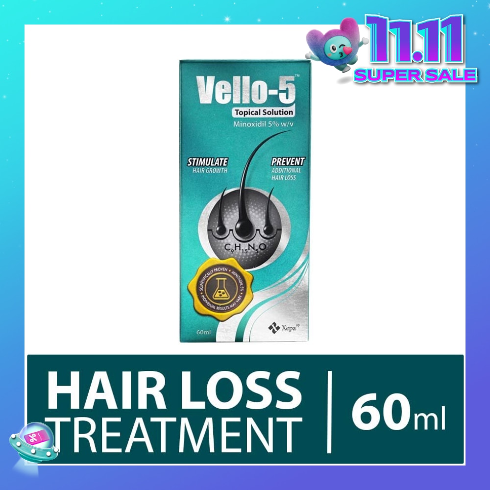 VELLO 5 Topical Solution (For Stimulating Hair Growth And Prevention of Additional Hair Loss in Men and Women) 60ml