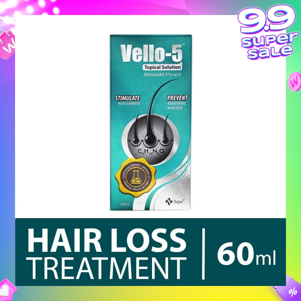 VELLO 5 Topical Solution (For Stimulating Hair Growth And Prevention of Additional Hair Loss in Men and Women) 60ml
