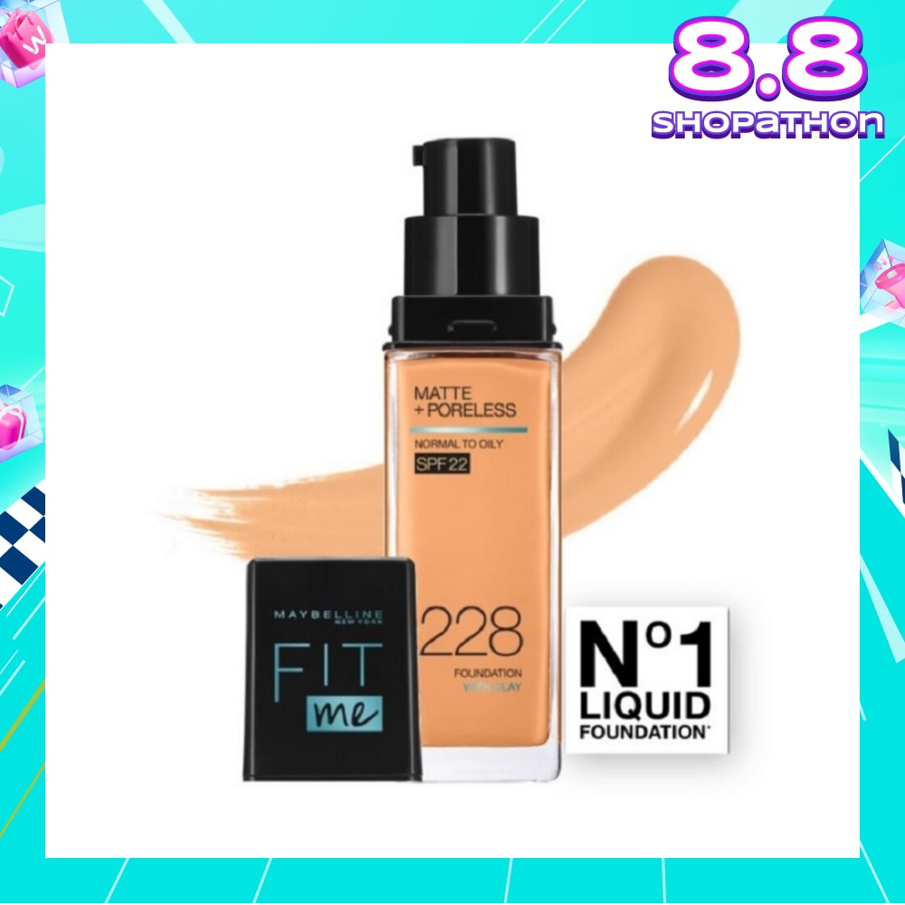 MAYBELLINE Fit Me Matte Poreless Liquid Foundation 228 Soft Tan SPF 22 Pump 30ml