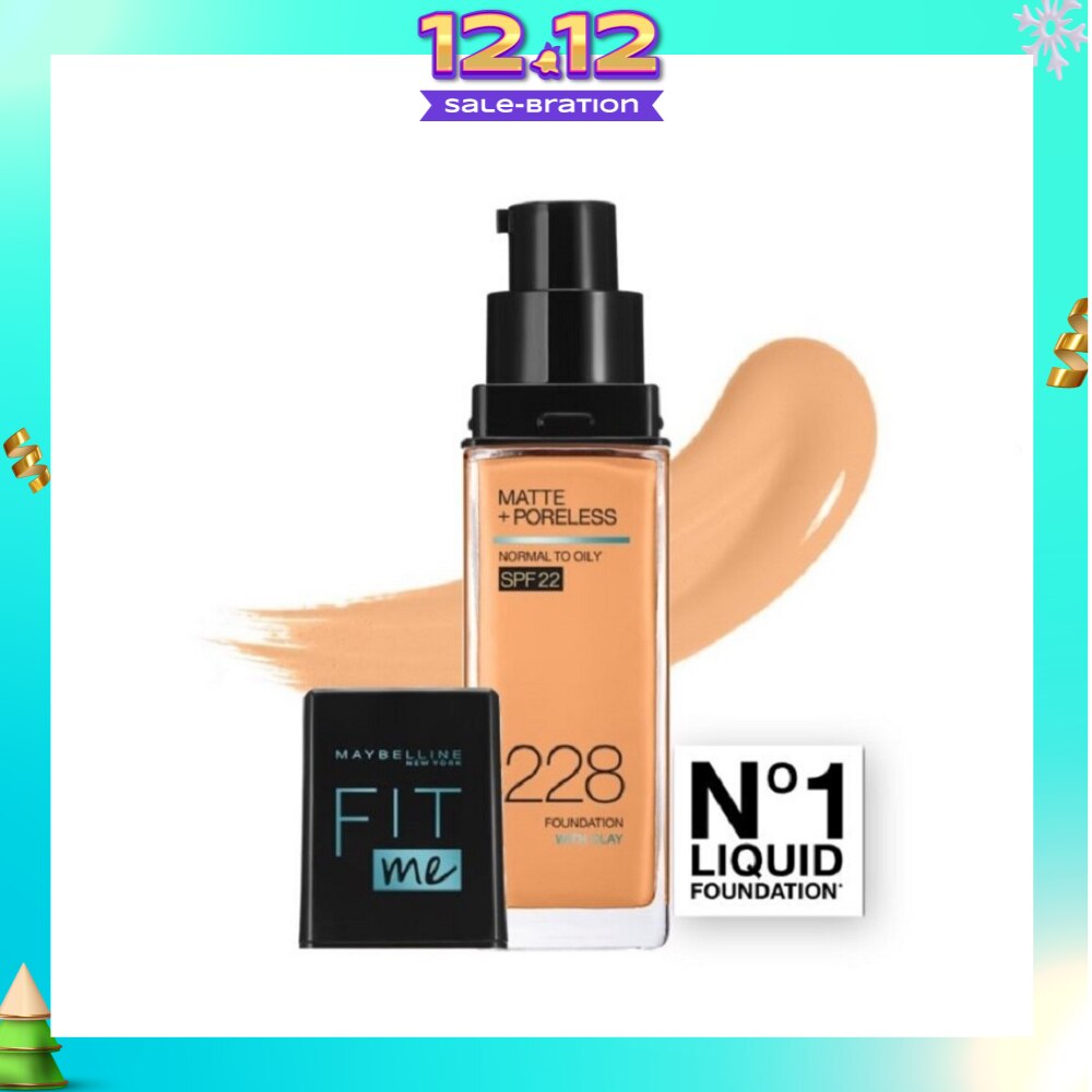 MAYBELLINE Fit Me Matte Poreless Liquid Foundation 228 Soft Tan SPF 22 Pump 30ml