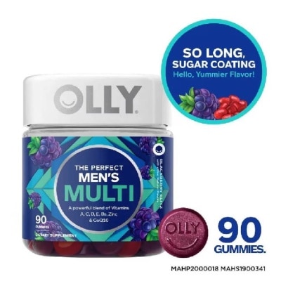 OLLY Perfect Men’s Gummy Multivitamins Chewable Supplement (with Vitamins A, C, D, E, B, Zinc) 45 Day Supply 90s