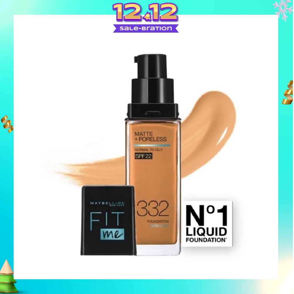 MAYBELLINE Fit Me Matte Poreless Liquid Foundation 332 Golden Caramel SPF 22 Pump 30ml