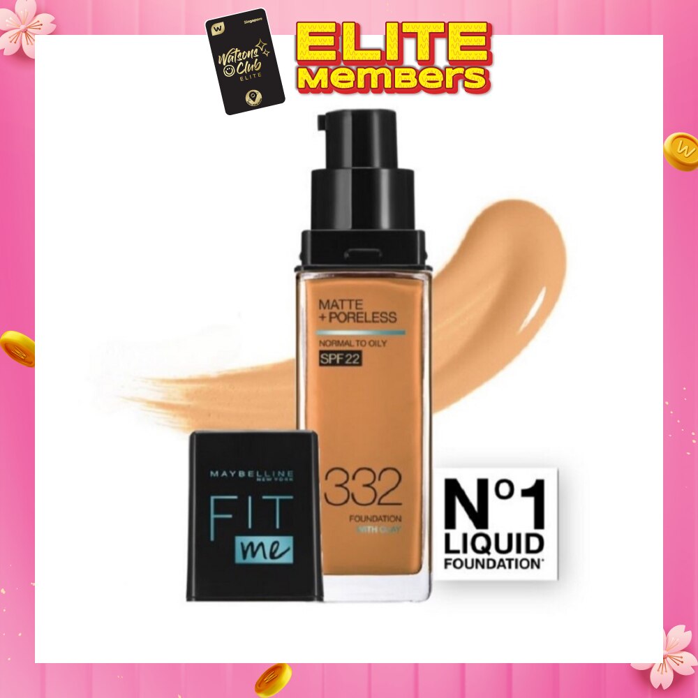 MAYBELLINE Fit Me Matte Poreless Liquid Foundation 332 Golden Caramel SPF 22 Pump 30ml