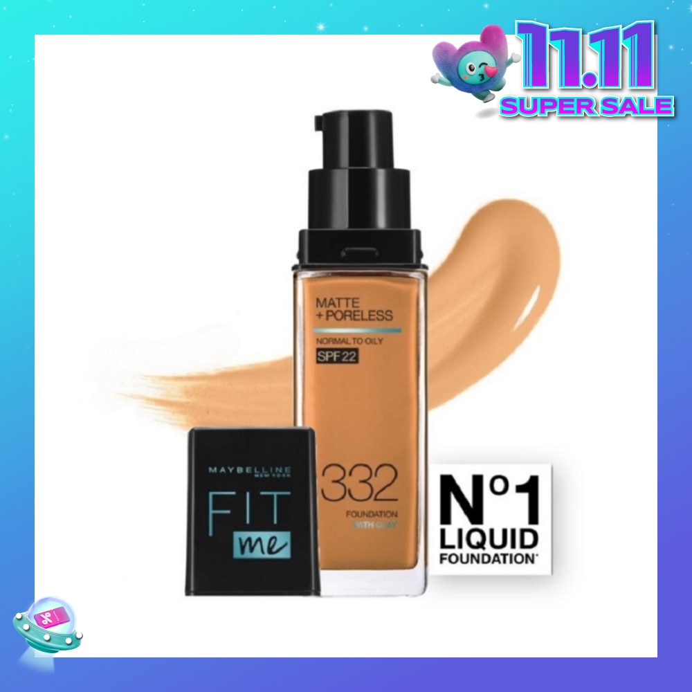 Fit Me Matte Poreless Liquid Foundation 332 Golden Caramel SPF 22 Pump 30ml