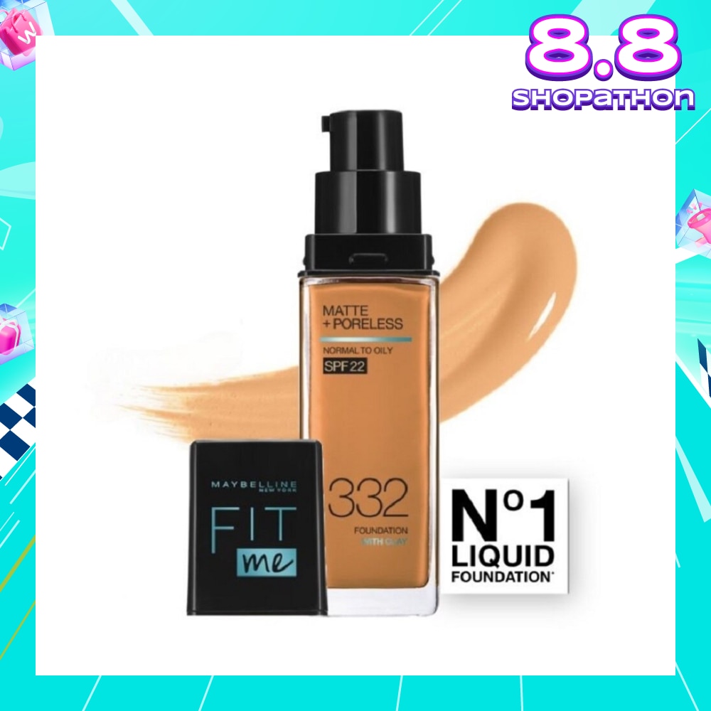 Fit Me Matte Poreless Liquid Foundation 332 Golden Caramel SPF 22 Pump 30ml