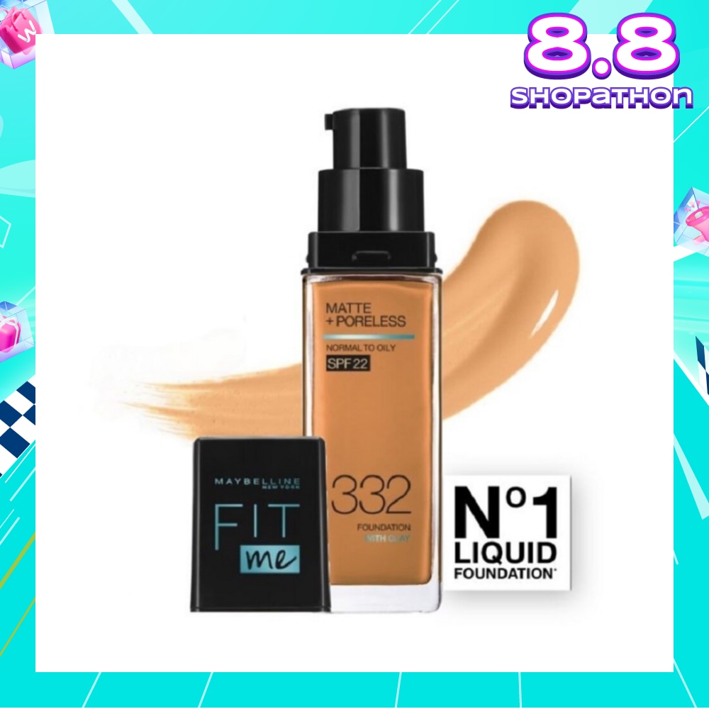 Fit Me Matte Poreless Liquid Foundation 332 Golden Caramel SPF 22 Pump 30ml