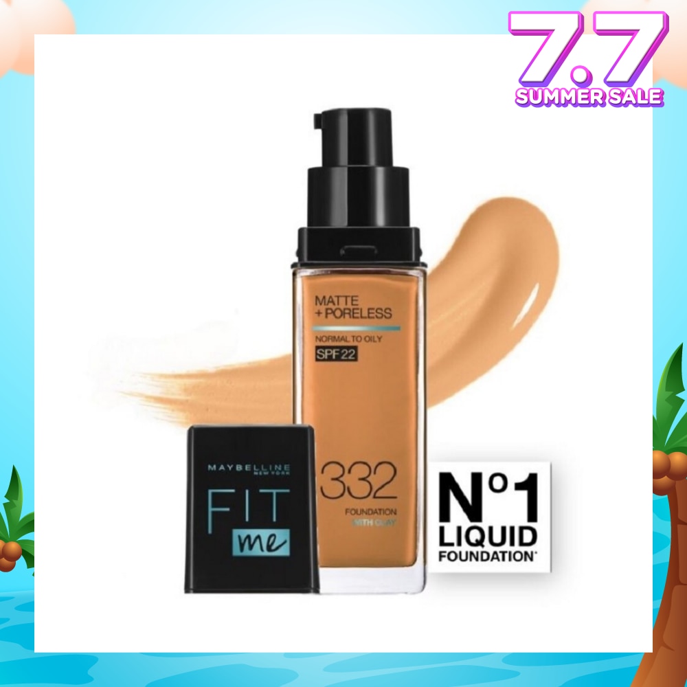 MAYBELLINE Fit Me Matte Poreless Liquid Foundation 332 Golden Caramel SPF 22 Pump 30ml