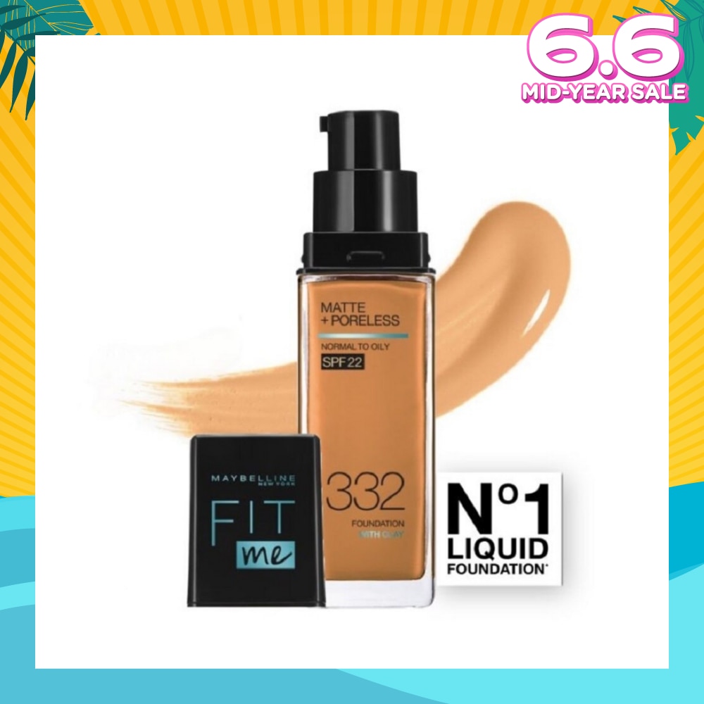 Fit Me Matte Poreless Liquid Foundation 332 Golden Caramel SPF 22 Pump 30ml