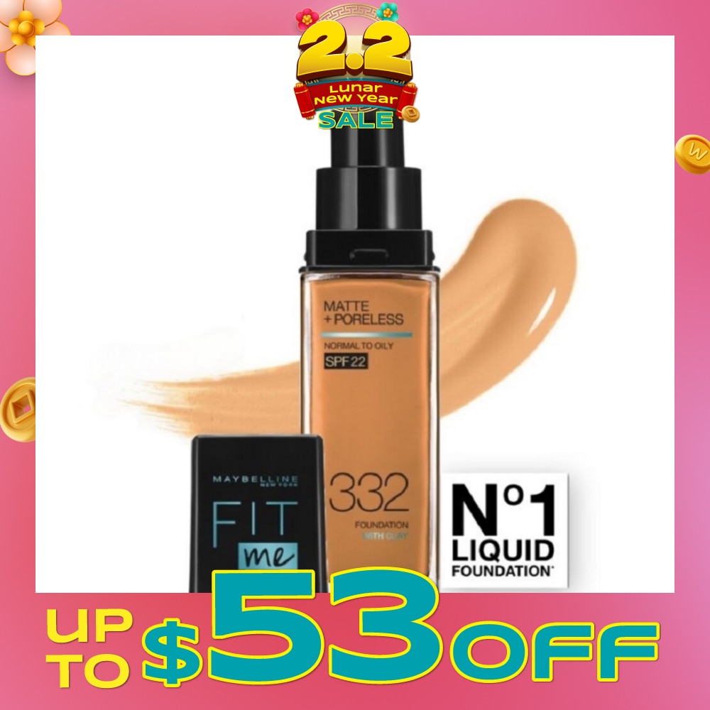 Fit Me Matte Poreless Liquid Foundation 332 Golden Caramel SPF 22 Pump 30ml