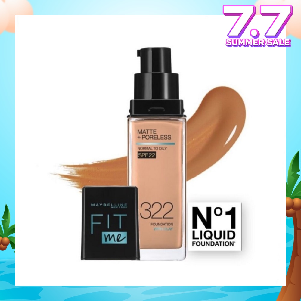 MAYBELLINE Fit Me Matte Poreless Liquid Foundation 322 Warm Honey SPF 22 Pump 30ml