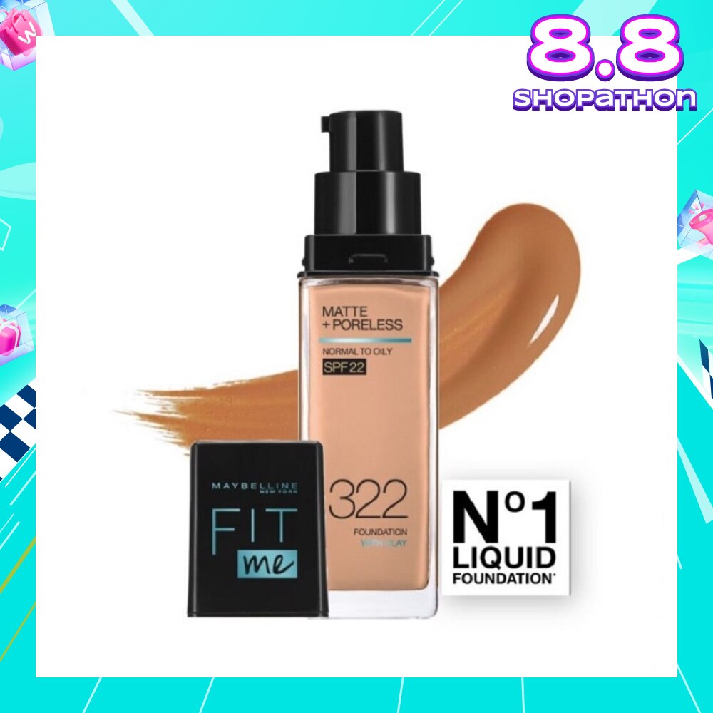 MAYBELLINE Fit Me Matte Poreless Liquid Foundation 322 Warm Honey SPF 22 Pump 30ml