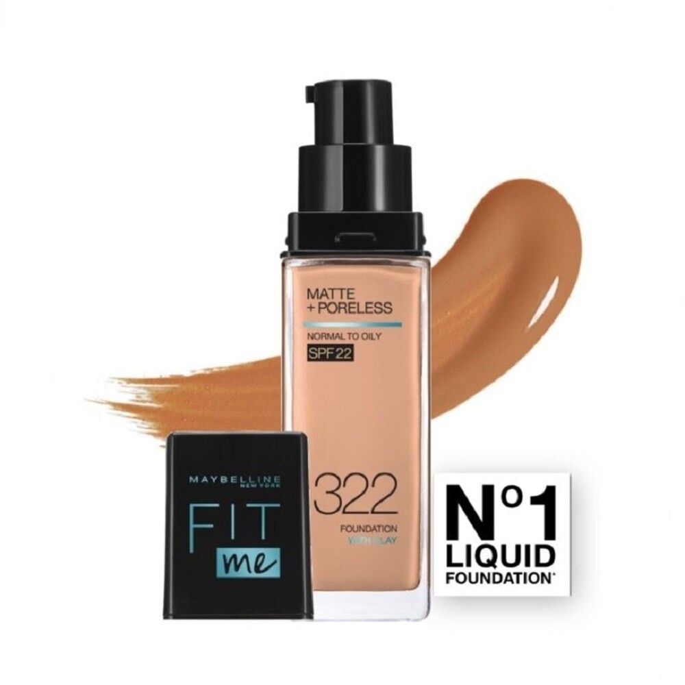 MAYBELLINE Fit Me Matte Poreless Liquid Foundation 322 Warm Honey SPF 22 Pump 30ml