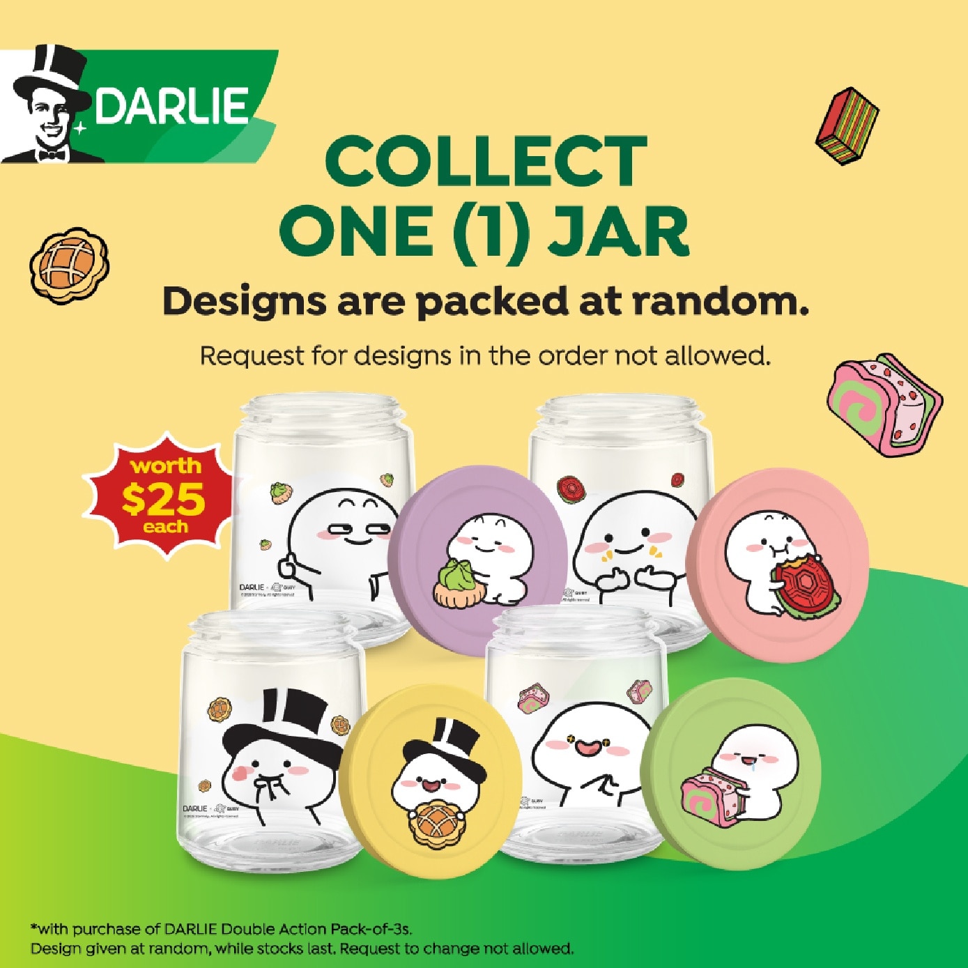 Double Action Fresh + Clean 250g x 3s + Quby Glass Jar (Design Packed Random) 1s