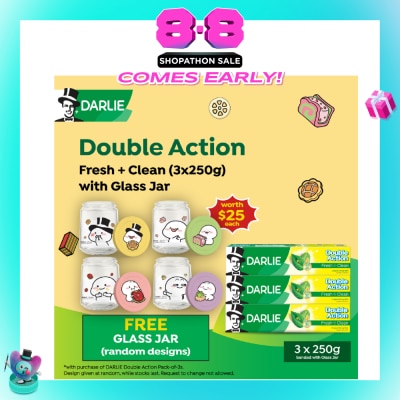 DARLIE - Double Action Fresh + Clean 250g x 3s + Quby Glass Jar (Design Packed Random) 1s