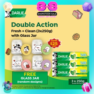 DARLIE - Double Action Fresh + Clean 250g x 3s + Quby Glass Jar (Design Packed Random) 1s