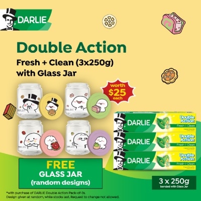 DARLIE - Double Action Fresh + Clean 250g x 3s + Quby Glass Jar (Design Packed Random) 1s