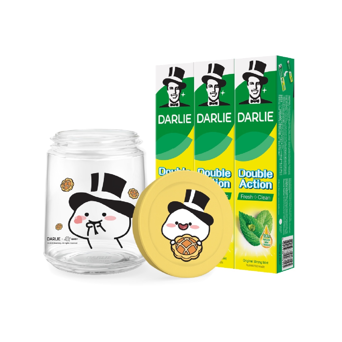 Double Action Fresh + Clean 250g x 3s + Quby Glass Jar (Design Packed Random) 1s