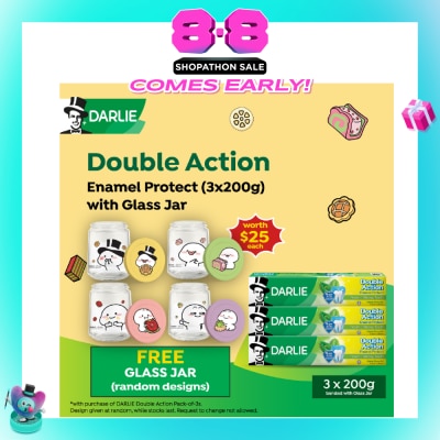 DARLIE - Double Action Enamel Protect 200g x 3s + Quby Glass Jar (Design Packed Random) 1s