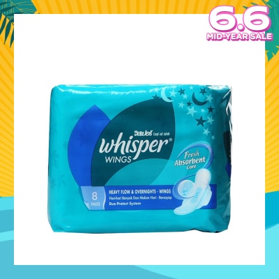 WHISPER Heavy and Overnight Flow with Wings Sanitary Napkins 8pads
