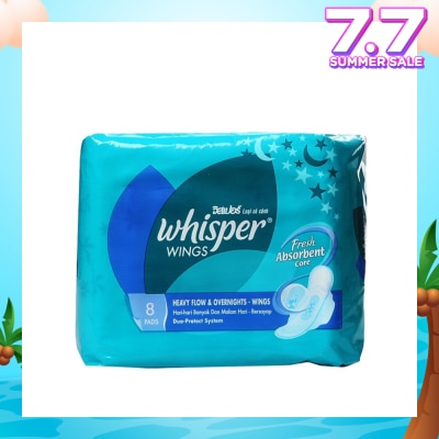 WHISPER Heavy and Overnight Flow with Wings Sanitary Napkins 8pads