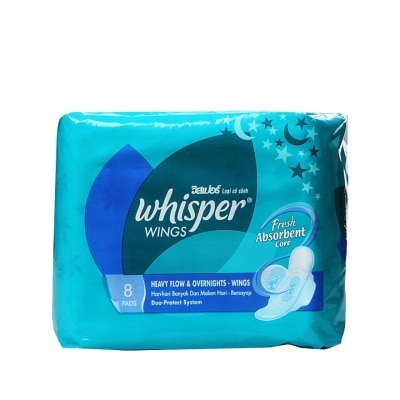 WHISPER Heavy and Overnight Flow with Wings Sanitary Napkins 8pads