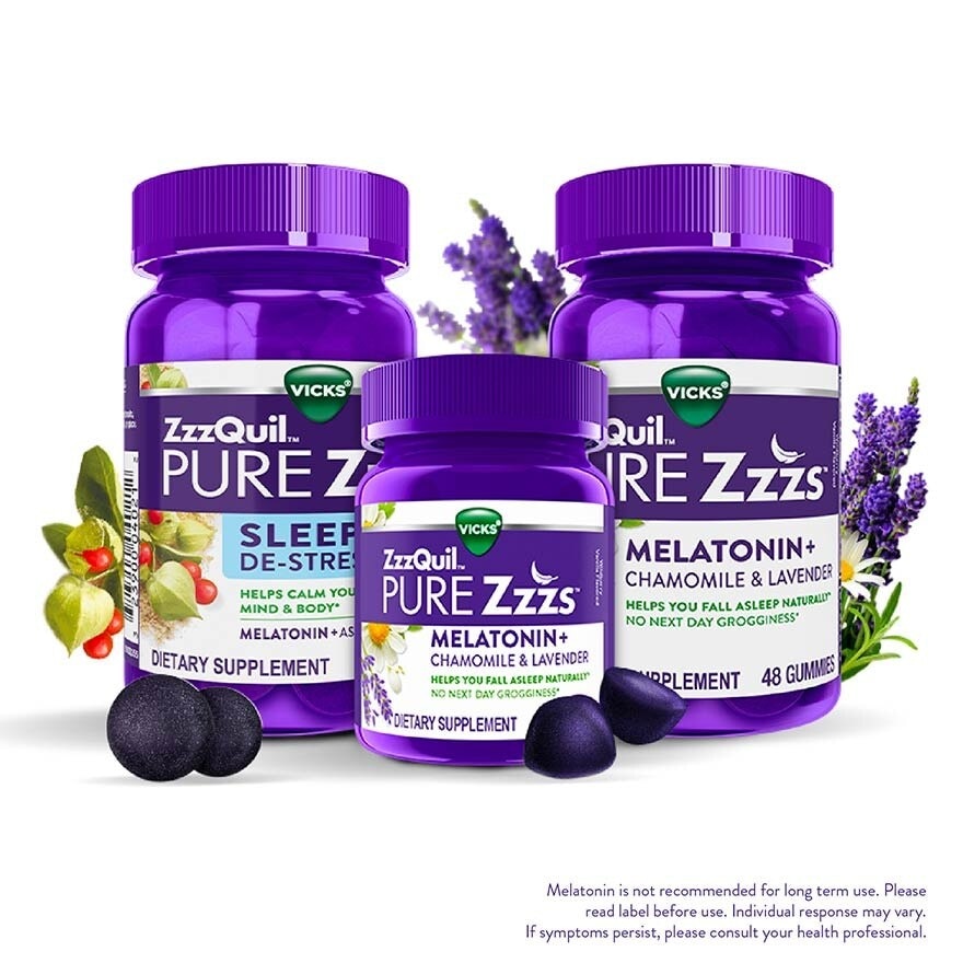 Pure Zzzs Sleep + De Stress Melatonin Sleep Aid Gummies With Ashwagandha For Stress Support 42s