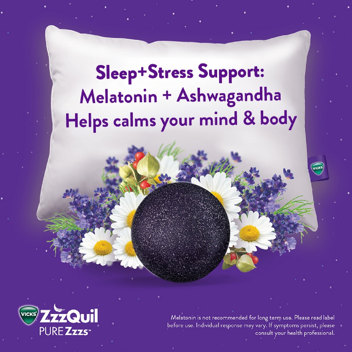 Pure ZZZs Sleep + De Stress Melatonin Sleep Aid Gummies With Ashwagandha For Stress Support 42s