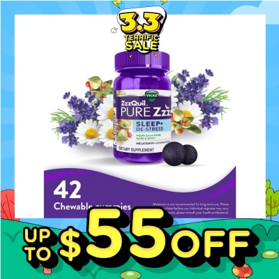 ZZZQUIL Pure ZZZs Sleep + De Stress Melatonin Sleep Aid Gummies With Ashwagandha For Stress Support 42s (Expiry: Sep`2026)