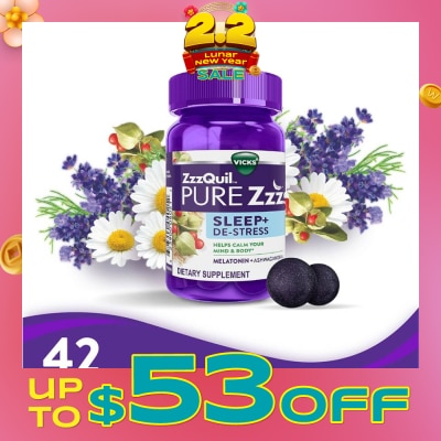 ZZZQUIL Pure ZZZs Sleep + De Stress Melatonin Sleep Aid Gummies With Ashwagandha For Stress Support 42s (Expiry: Sep`2026)