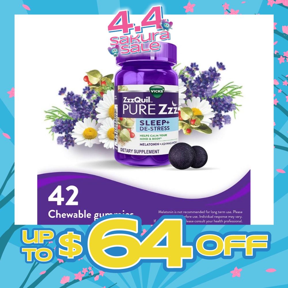 Pure ZZZs Sleep + De Stress Melatonin Sleep Aid Gummies With Ashwagandha For Stress Support 42s (Expiry: Sep`2026)