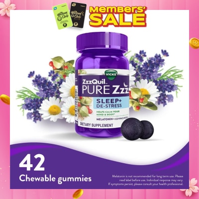 ZZZQUIL Pure ZZZs Sleep + De Stress Melatonin Sleep Aid Gummies With Ashwagandha For Stress Support 42s (Expiry: Sep`2026)
