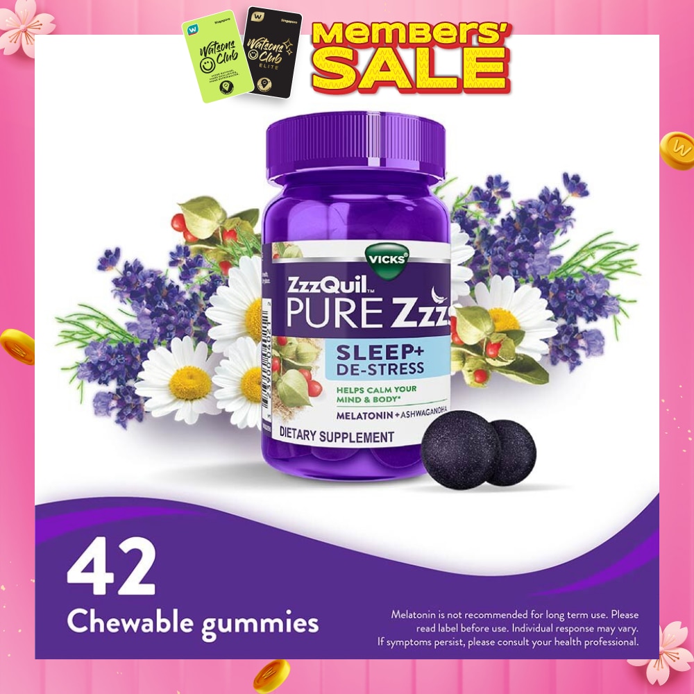 Pure ZZZs Sleep + De Stress Melatonin Sleep Aid Gummies With Ashwagandha For Stress Support 42s (Expiry: Sep`2026)