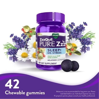 ZZZQUIL Pure Zzzs Sleep + De Stress Melatonin Sleep Aid Gummies With Ashwagandha For Stress Support 42s