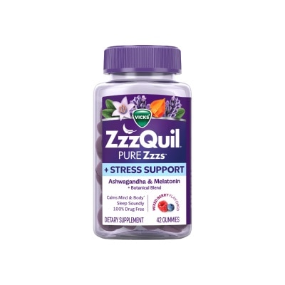 ZZZQUIL - Pure ZZZs Sleep + De Stress Melatonin Sleep Aid Gummies With Ashwagandha For Stress Support 42s