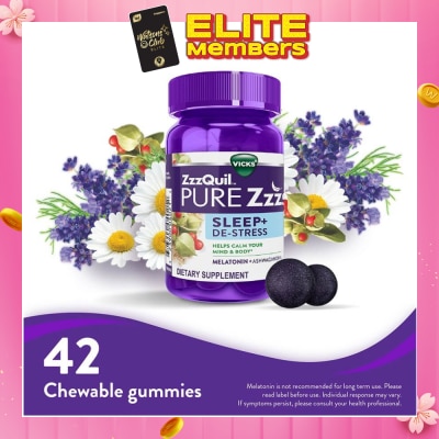 ZZZQUIL Pure ZZZs Sleep + De Stress Melatonin Sleep Aid Gummies With Ashwagandha For Stress Support 42s (Expiry: Sep`2026)