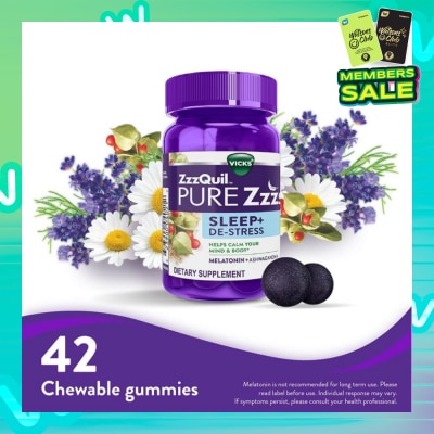 ZZZQUIL Pure ZZZs Sleep + De Stress Melatonin Sleep Aid Gummies With Ashwagandha For Stress Support 42s (Expiry: May`2026)