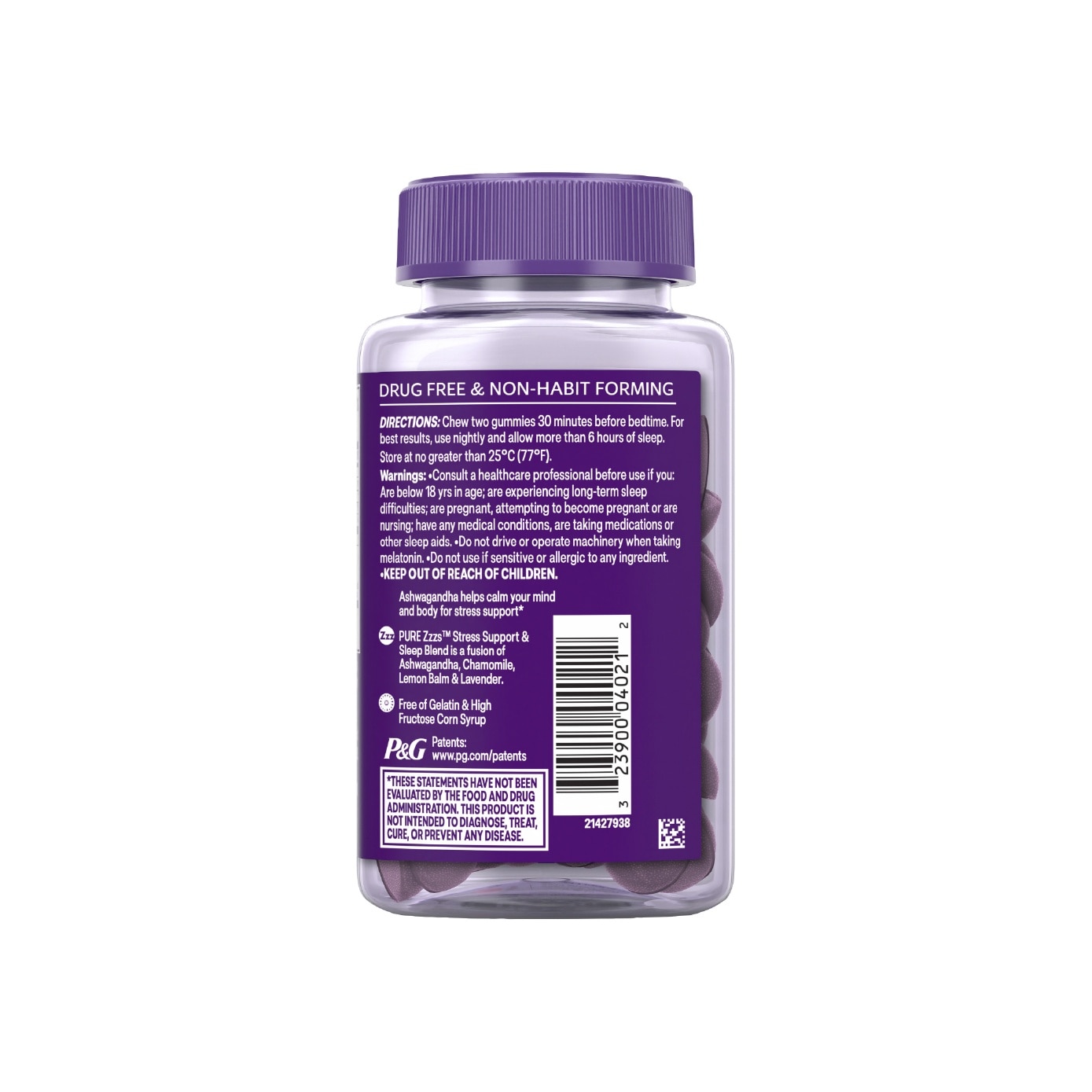 Pure ZZZs Sleep + De Stress Melatonin Sleep Aid Gummies With Ashwagandha For Stress Support 42s