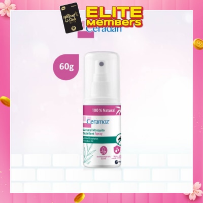 CERADAN CERAMOZ Natural Mosquito Repellent Spray (Cyclized Eucalyptus, Citriodora Oil, Dermatologically Tested, Sweat Resistant) 60ml