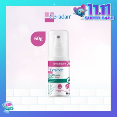 CERADAN CERAMOZ Natural Mosquito Repellent Spray (Cyclized Eucalyptus, Citriodora Oil, Dermatologically Tested, Sweat Resistant) 60ml