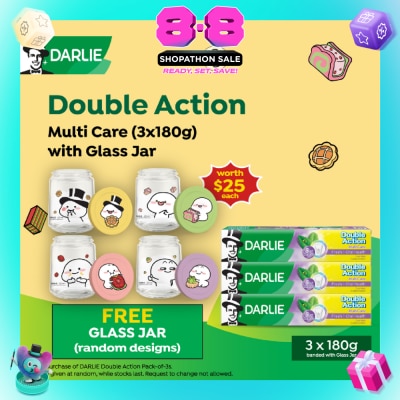 DARLIE - Double Action Multi Care 180g x 3s + Quby Glass Jar (Design Packed Random) 1s